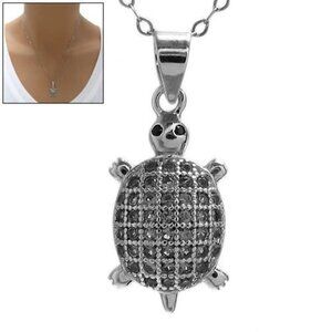 LOVELY STERLING SILVER TURTLE WITH BLACK CZS PENDANT